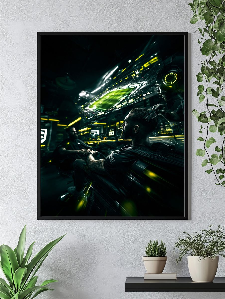 Futuristic Barbershop Gaming Poster. — room view 4