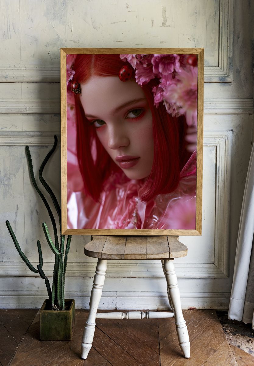 Pink Floral Portrait Poster. room preview