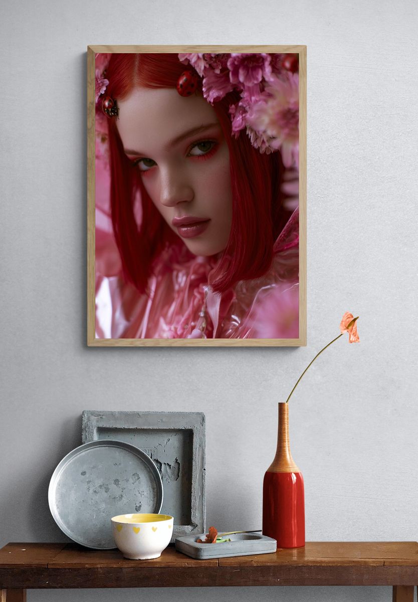 Pink Floral Portrait Poster. — room view 3