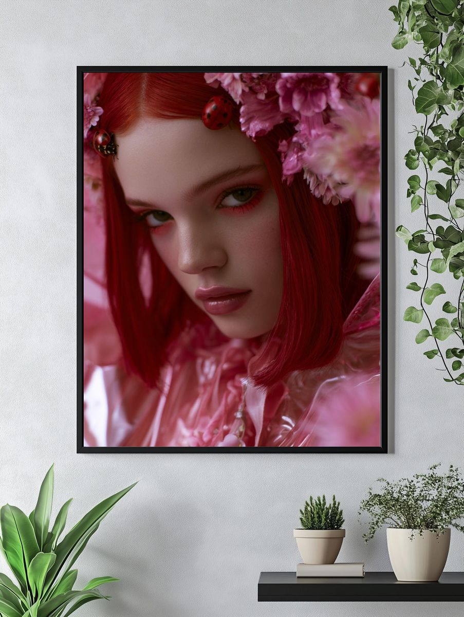 Pink Floral Portrait Poster. — room view 4