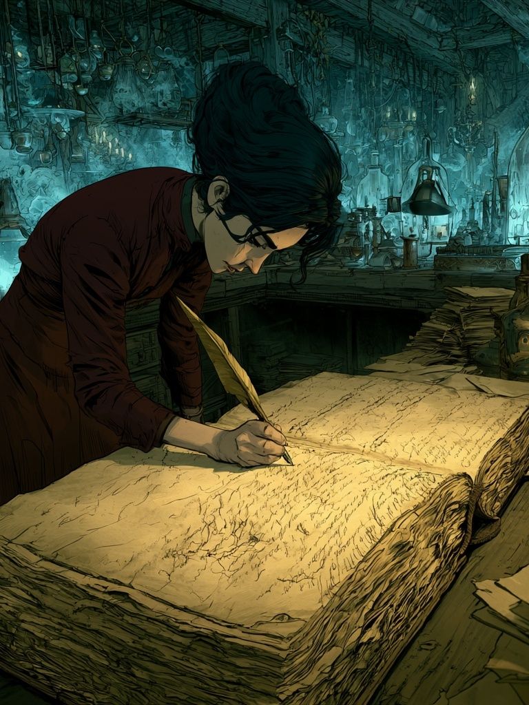 Scholar at Work Illustration Poster. poster detail