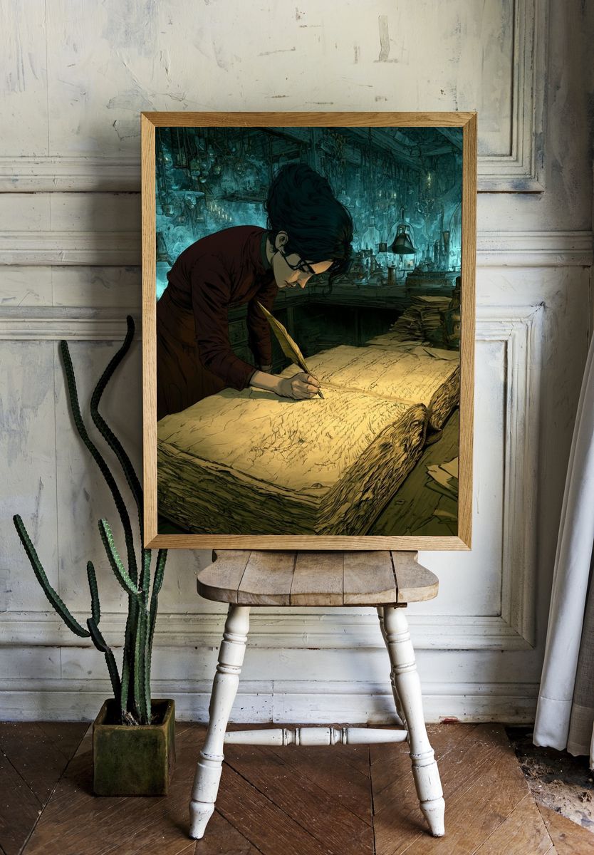 Scholar at Work Illustration Poster. room preview