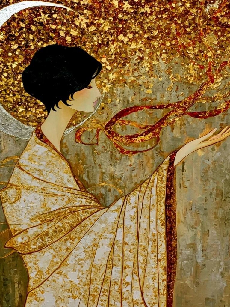 Golden Kimono Woman Illustration Poster. poster detail