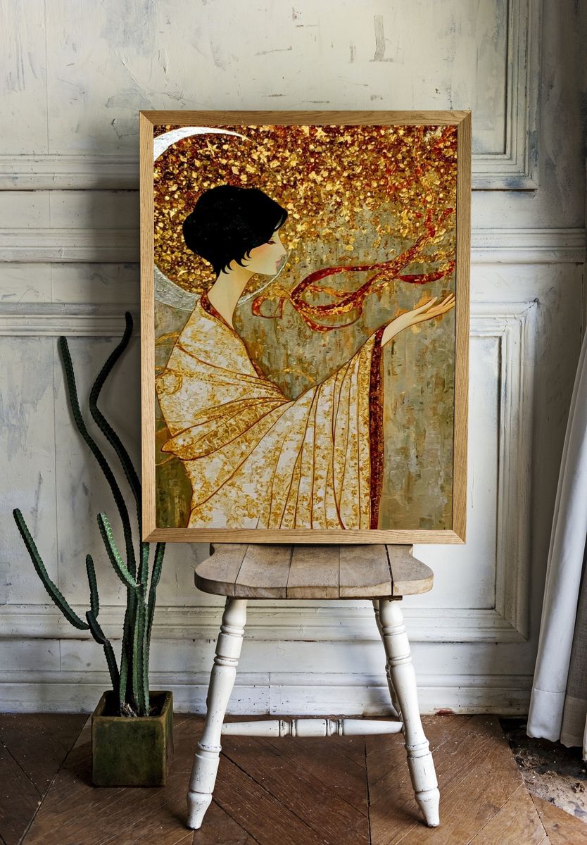 Golden Kimono Woman Illustration Poster. — room view 1