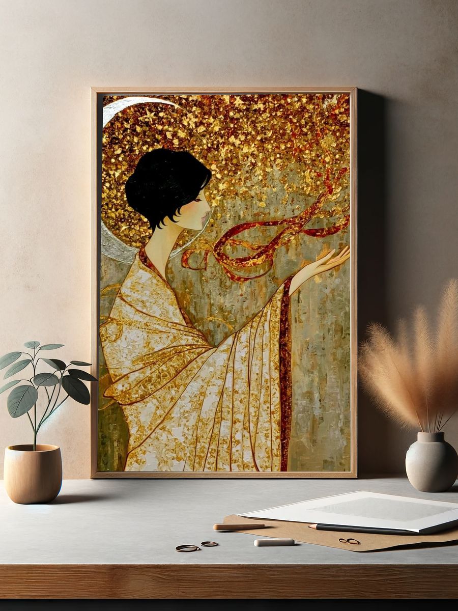 Golden Kimono Woman Illustration Poster. — room view 2