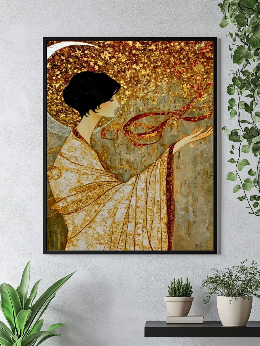 Golden Kimono Woman Illustration Poster. — room view 4