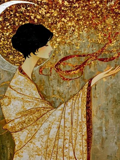 Golden Kimono Woman Illustration Poster.