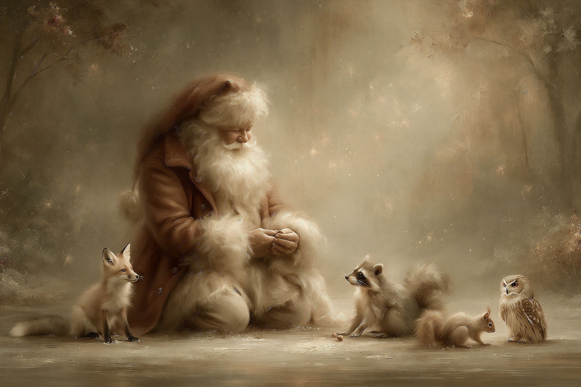 Santa and Woodland Friends Illustration Poster. poster detail