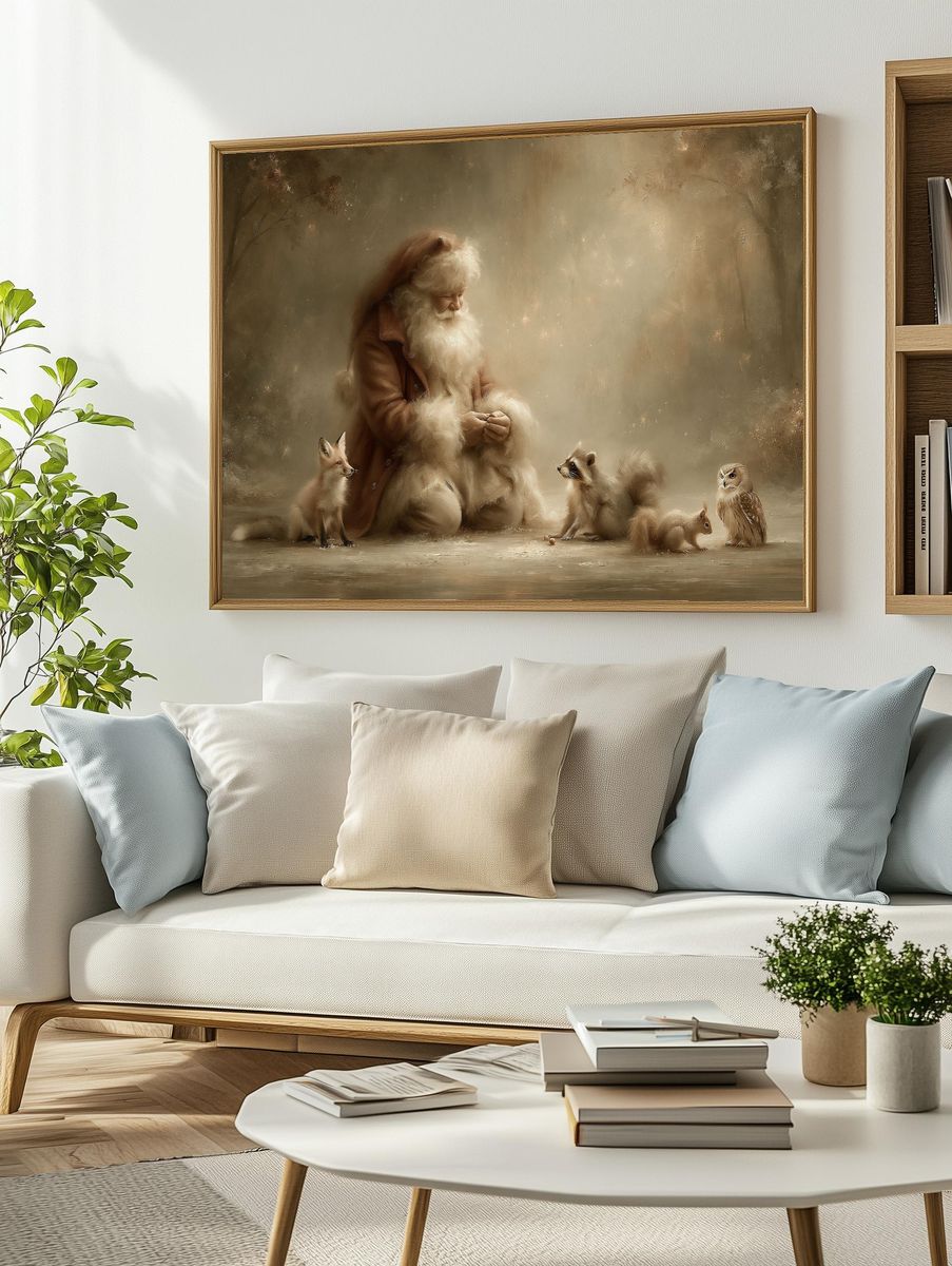 Santa and Woodland Friends Illustration Poster. — room view 2