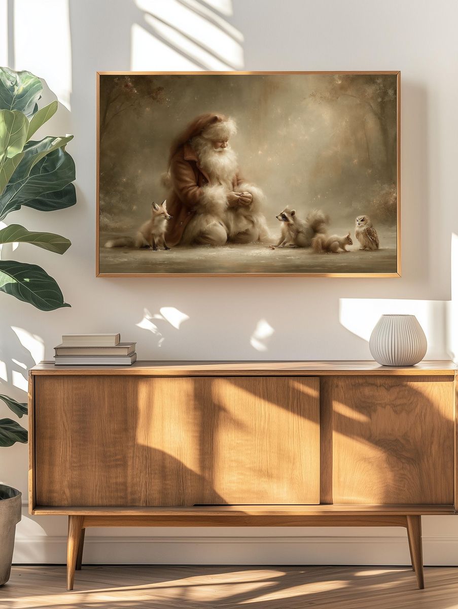 Santa and Woodland Friends Illustration Poster. — room view 3