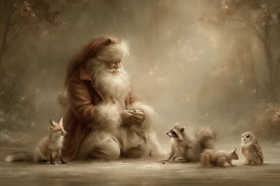 Santa and Woodland Friends Illustration Poster. poster