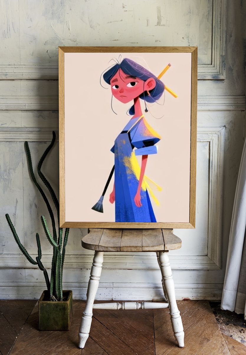 Stylized Girl Portrait Illustration Poster. — room view 1