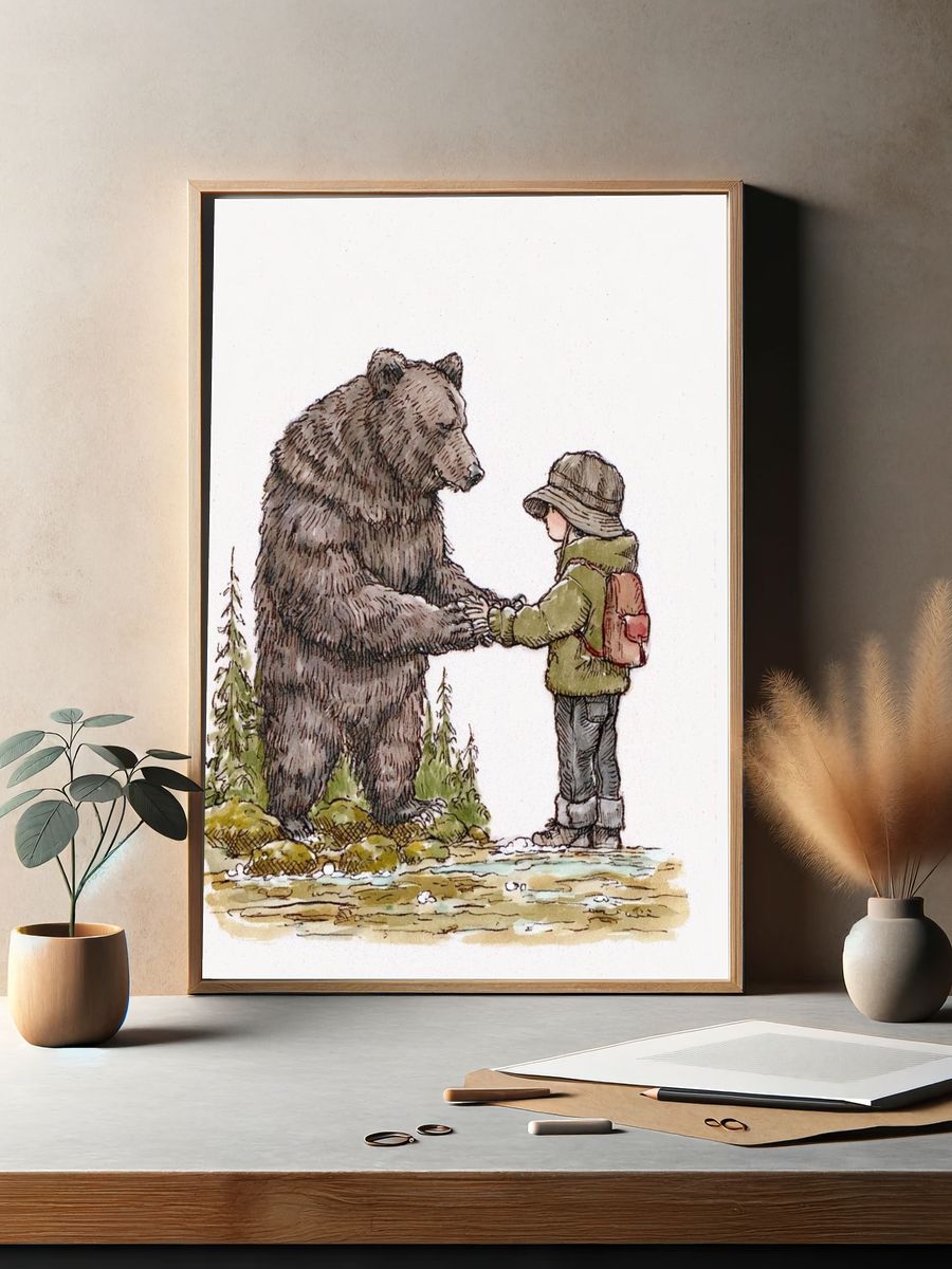Bear and Child Watercolor Print. — room view 2