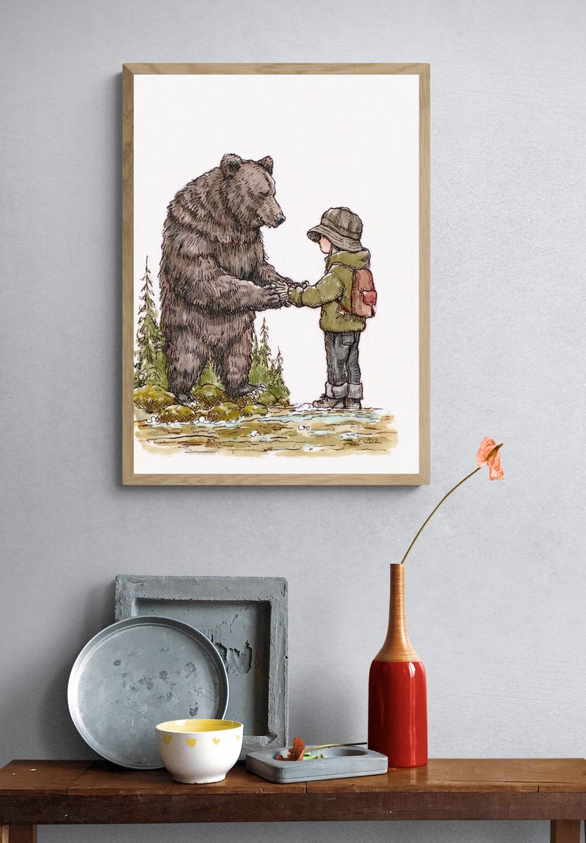 Bear and Child Watercolor Print. — room view 3