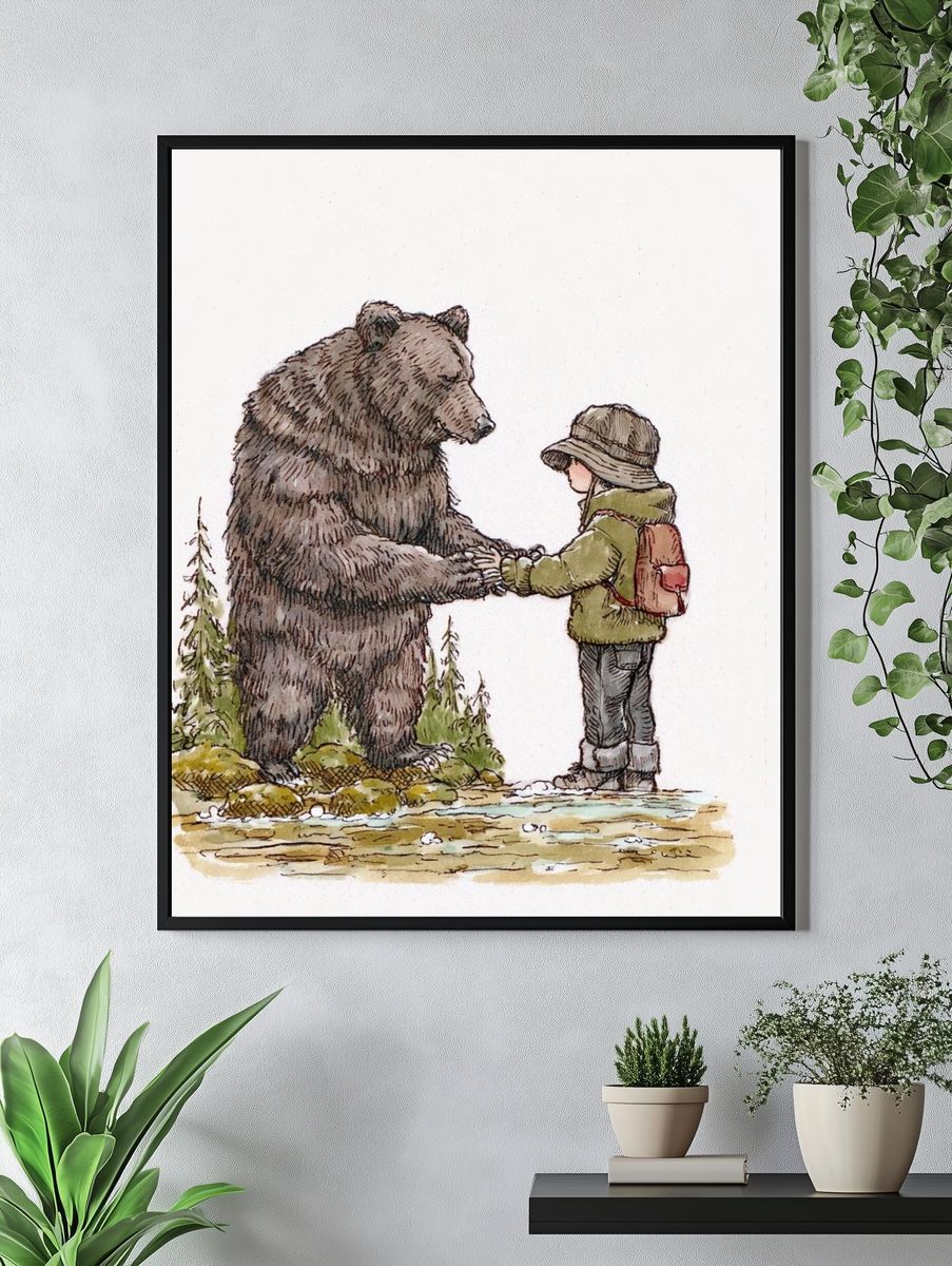 Bear and Child Watercolor Print. — room view 4