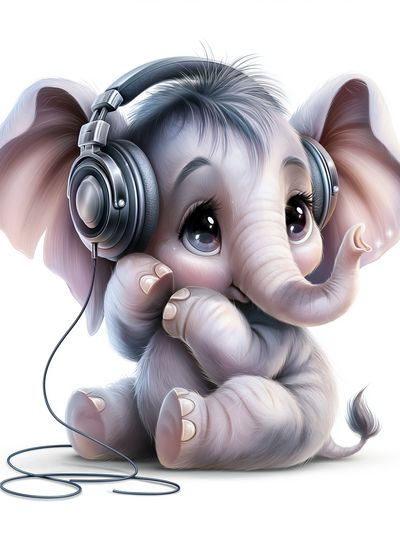 Cute Elephant with Headphones Poster.