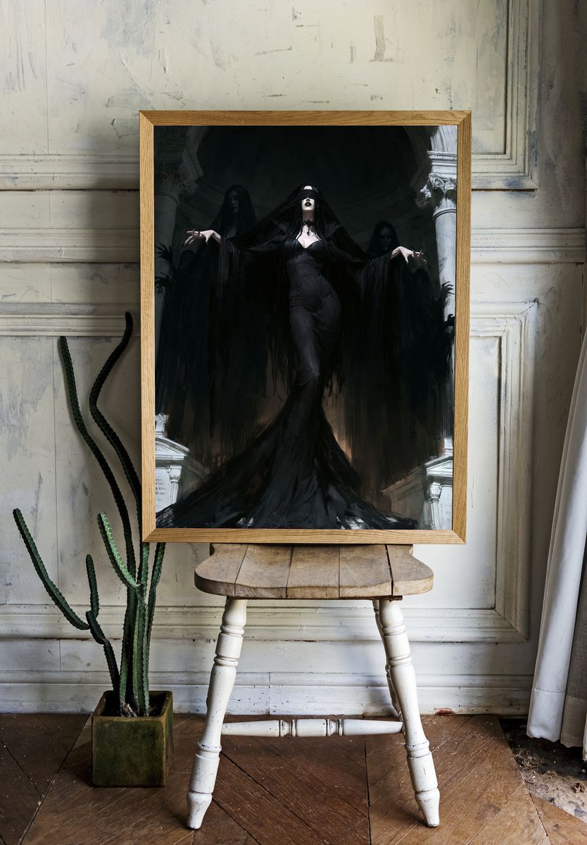 Gothic Veiled Sorceress Illustration Poster. room preview