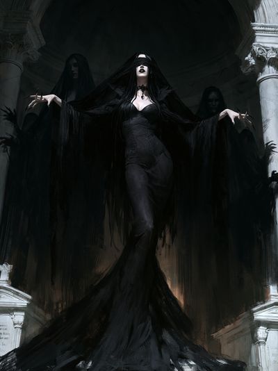 Gothic Veiled Sorceress Illustration Poster.