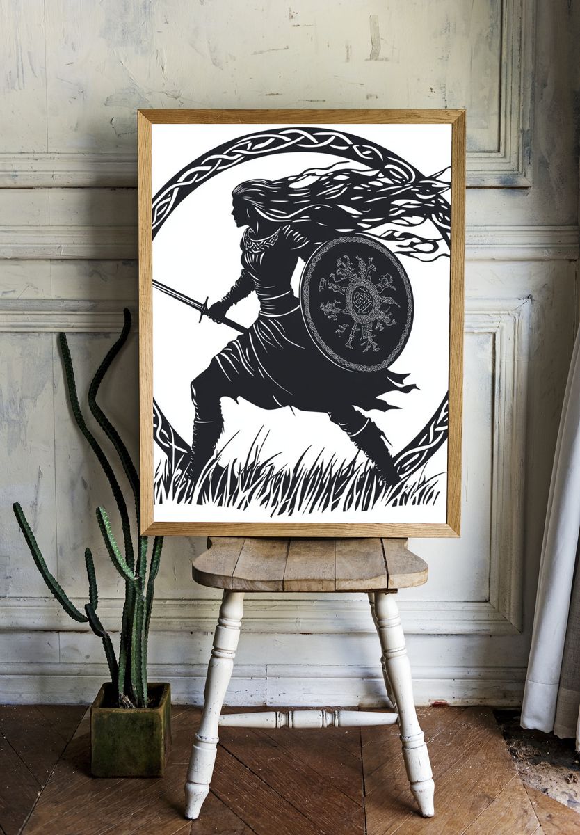 Viking Warrior Silhouette Print. room preview