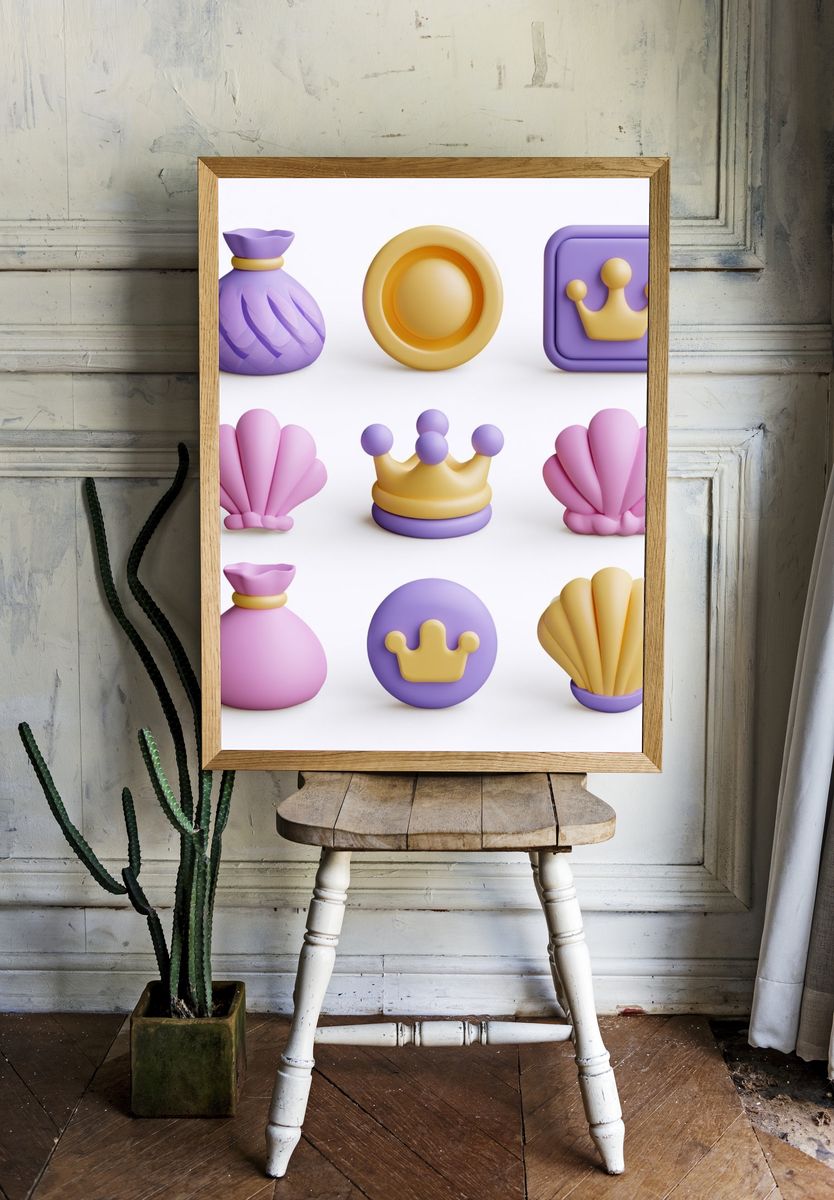 Pastel Crown Shells Illustration Poster. room preview