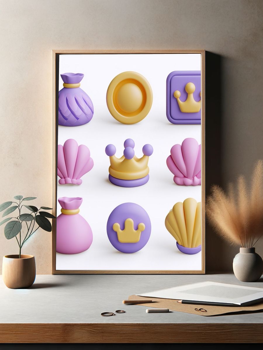 Pastel Crown Shells Illustration Poster. — room view 2