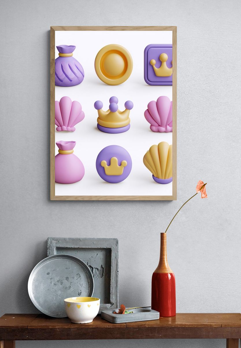 Pastel Crown Shells Illustration Poster. — room view 3