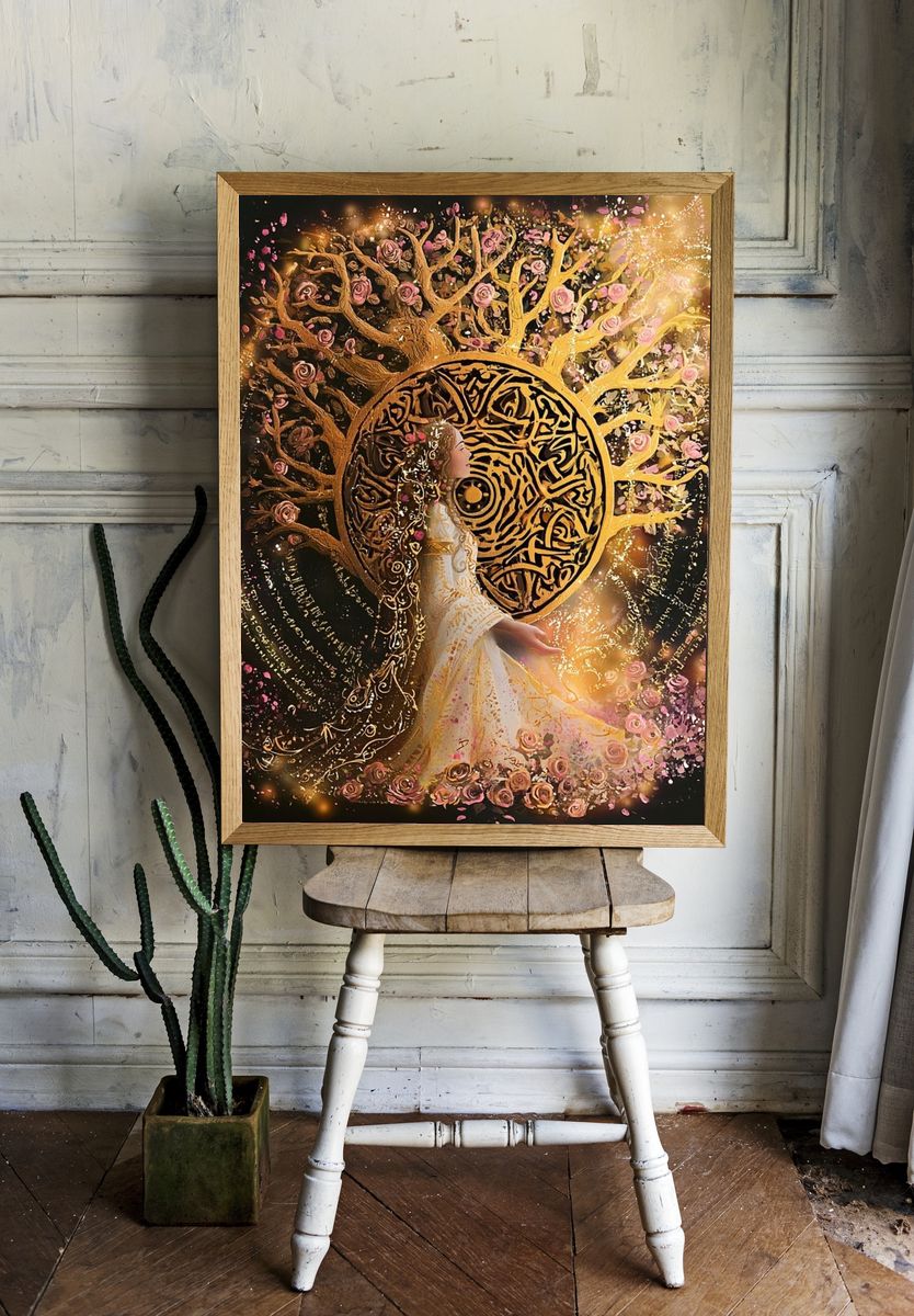 Golden Rose Goddess Illustration Poster. room preview