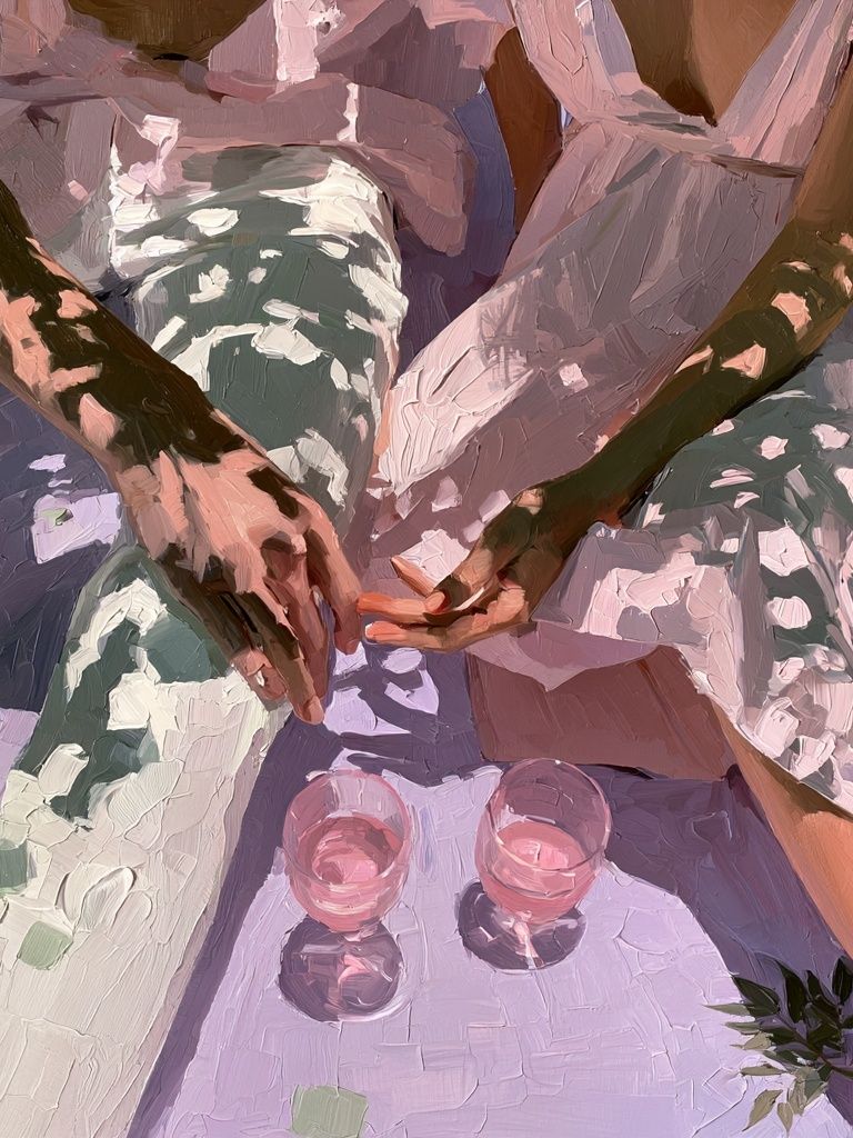 Picnic Hands in Lavender Light Print. poster — illustration art