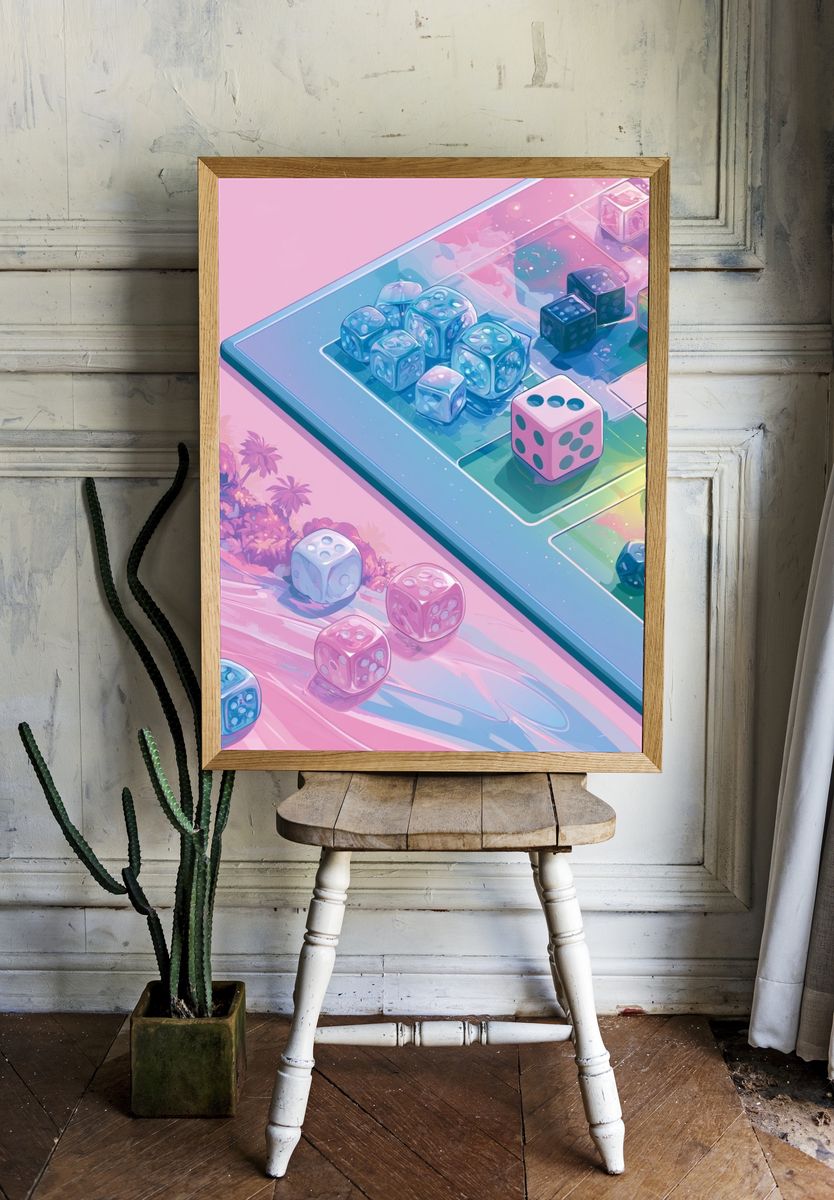 Pastel Dice Boardgame Illustration Poster. — room view 1