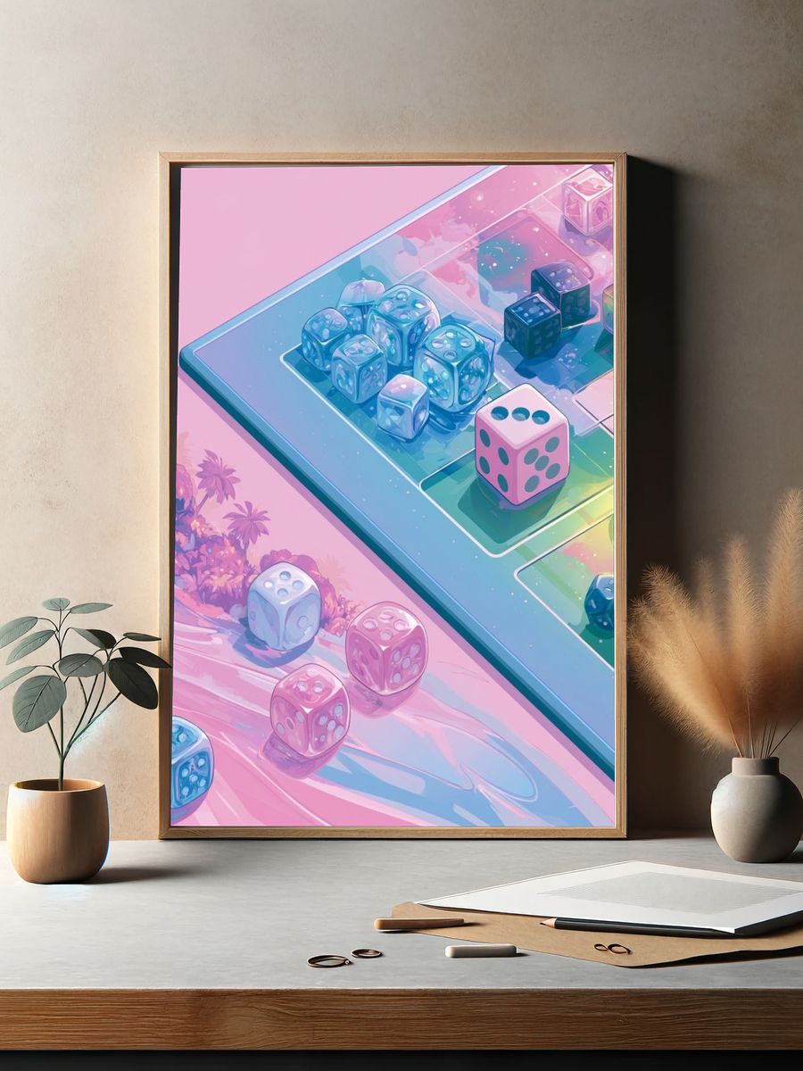 Pastel Dice Boardgame Illustration Poster. — room view 2