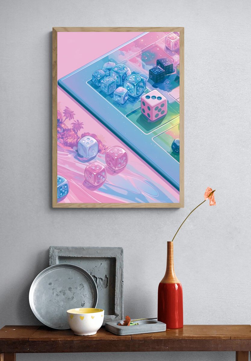 Pastel Dice Boardgame Illustration Poster. — room view 3