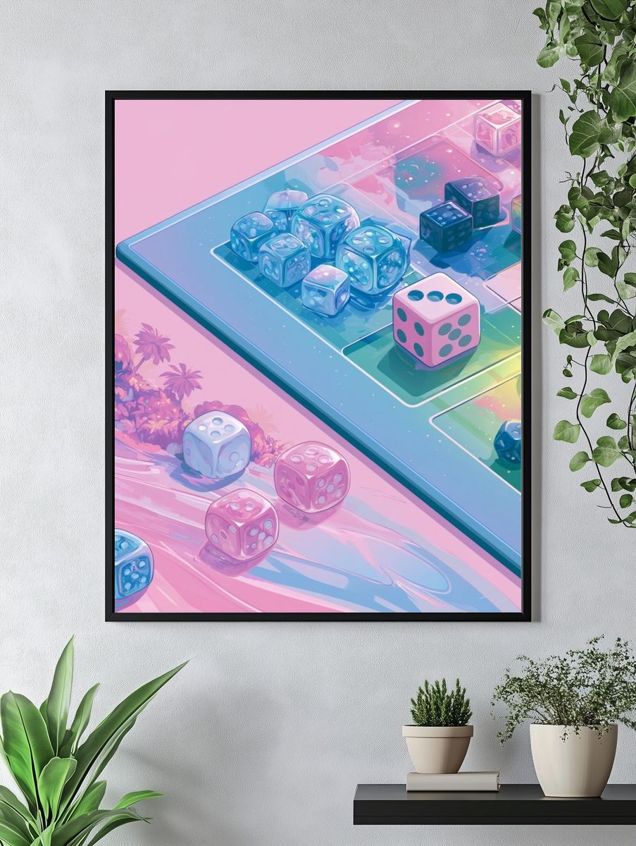 Pastel Dice Boardgame Illustration Poster. — room view 4