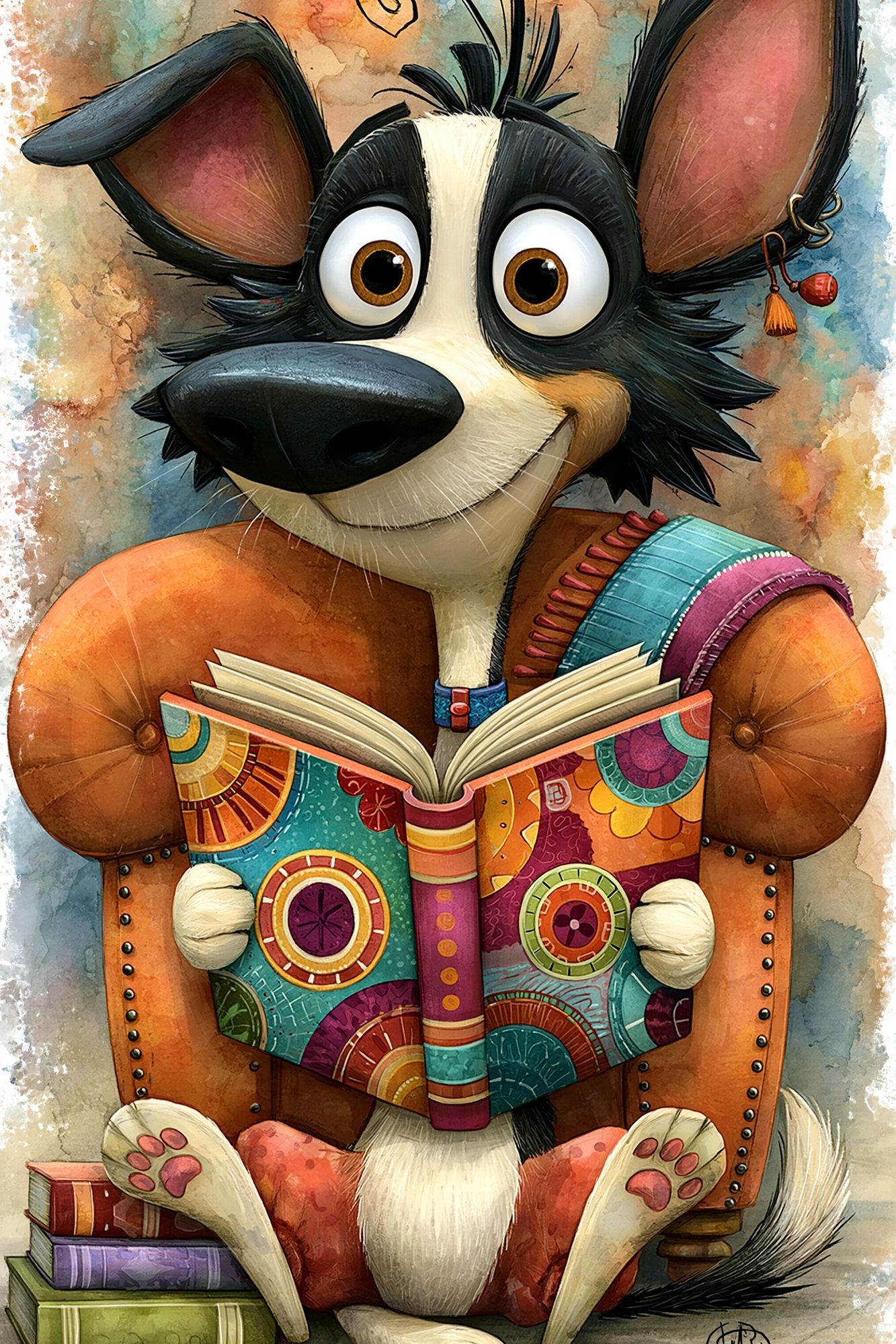 Reading Dog Illustration Poster. poster — illustration art