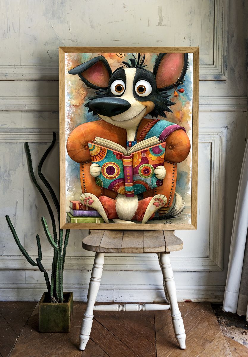 Reading Dog Illustration Poster. — room view 1