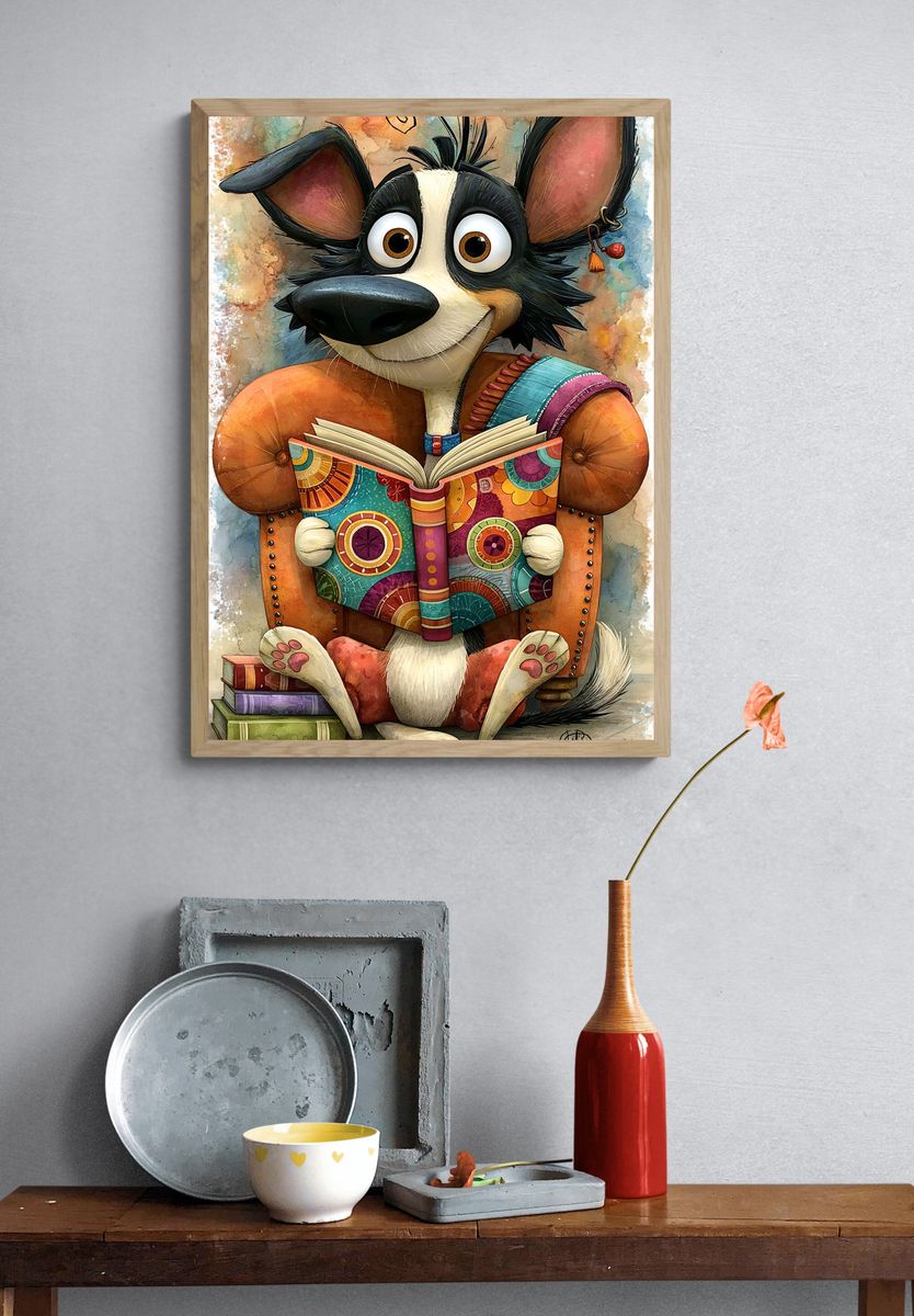Reading Dog Illustration Poster. — room view 3