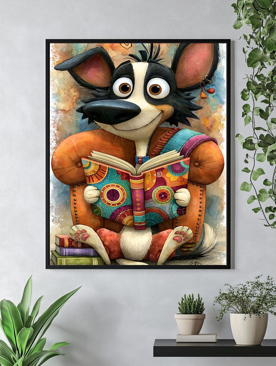 Reading Dog Illustration Poster. — room view 4