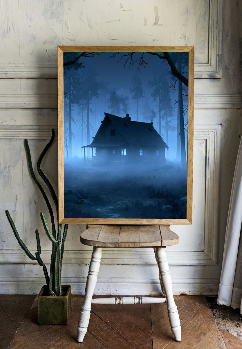 Misty Cabin in the Woods Poster. — room view 1