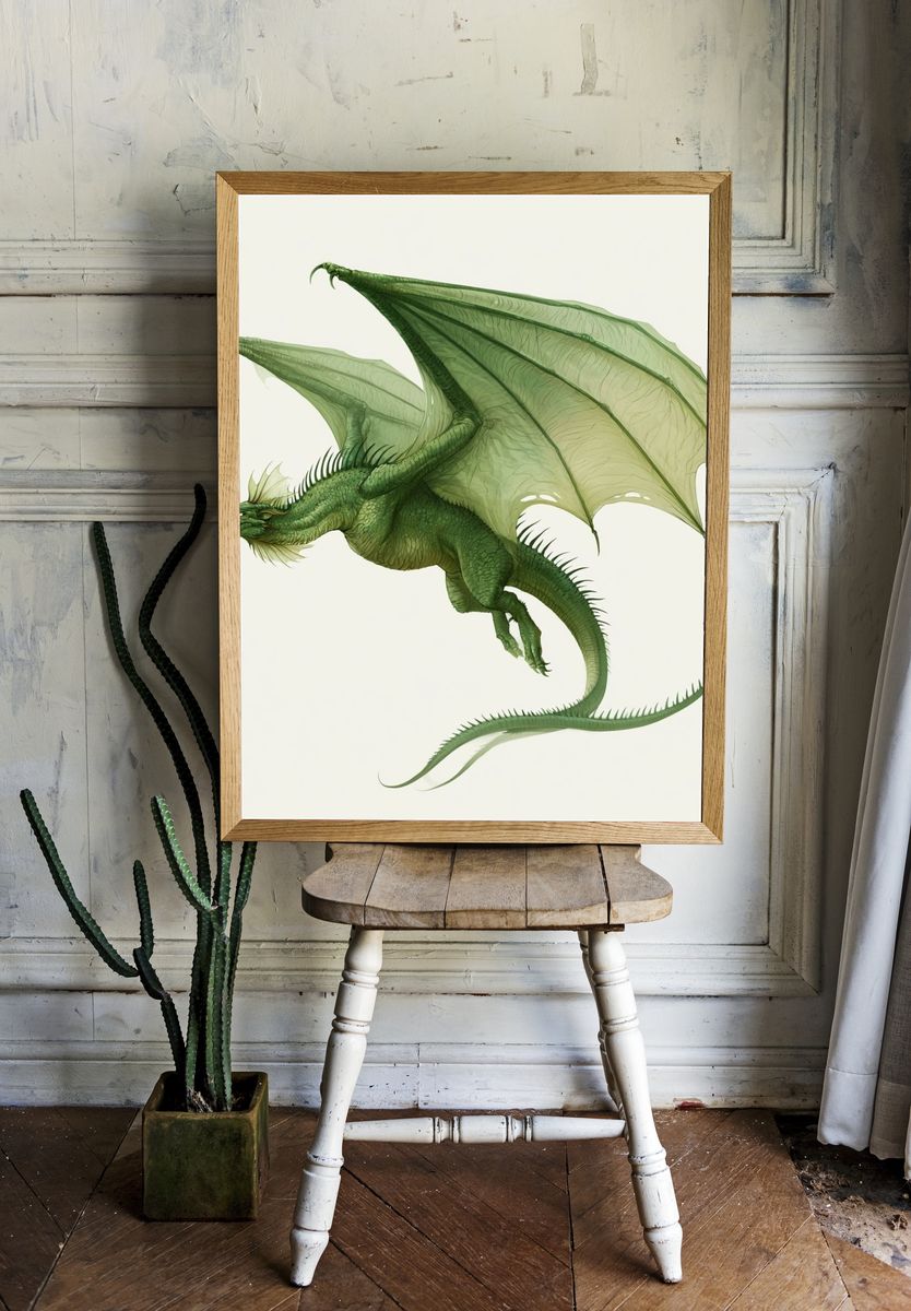 Green Dragon Illustration Poster. — room view 1