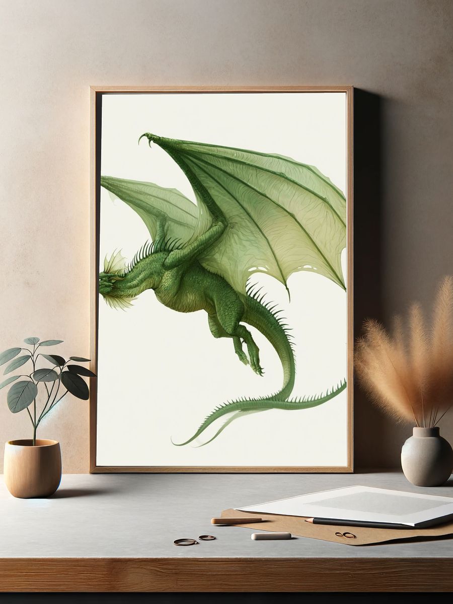 Green Dragon Illustration Poster. — room view 2
