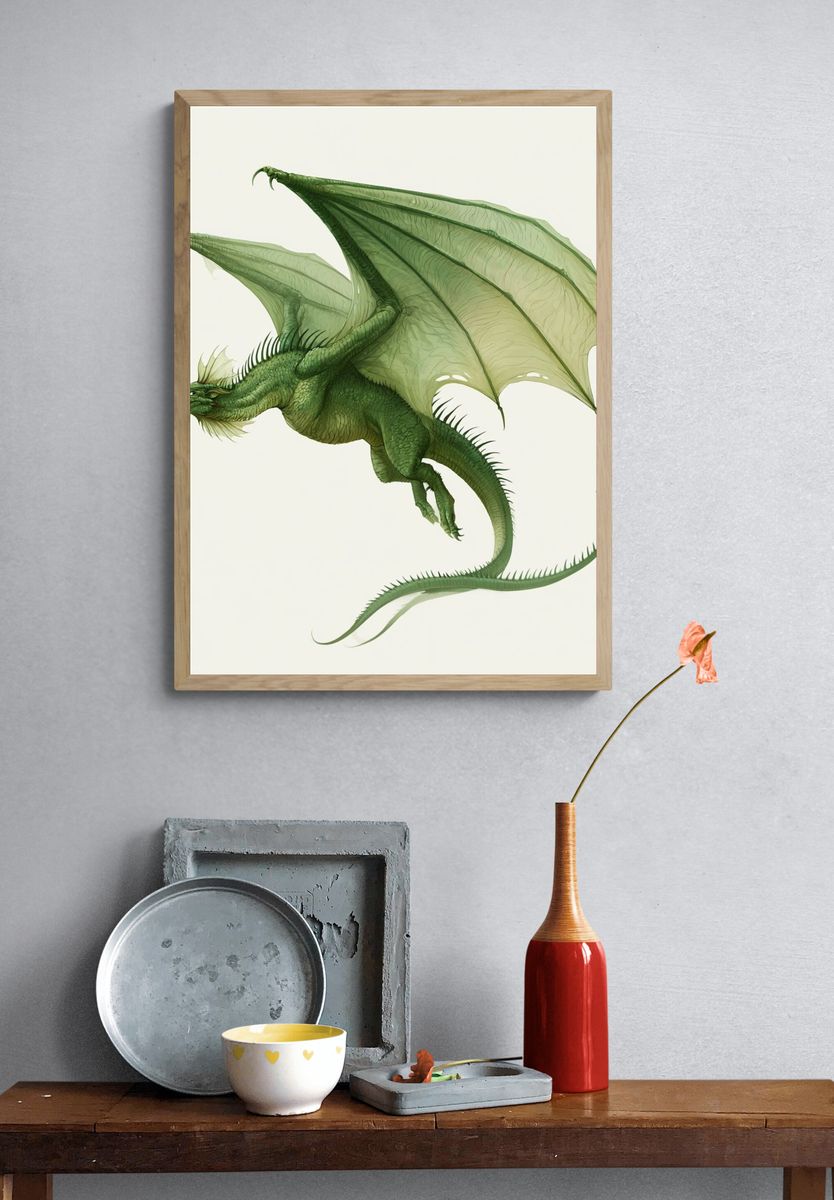 Green Dragon Illustration Poster. — room view 3