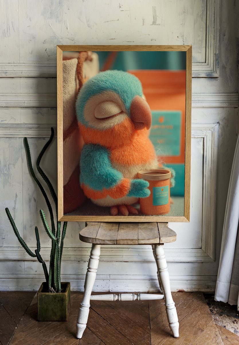 Sleeping Parrot Illustration Poster. — room view 1