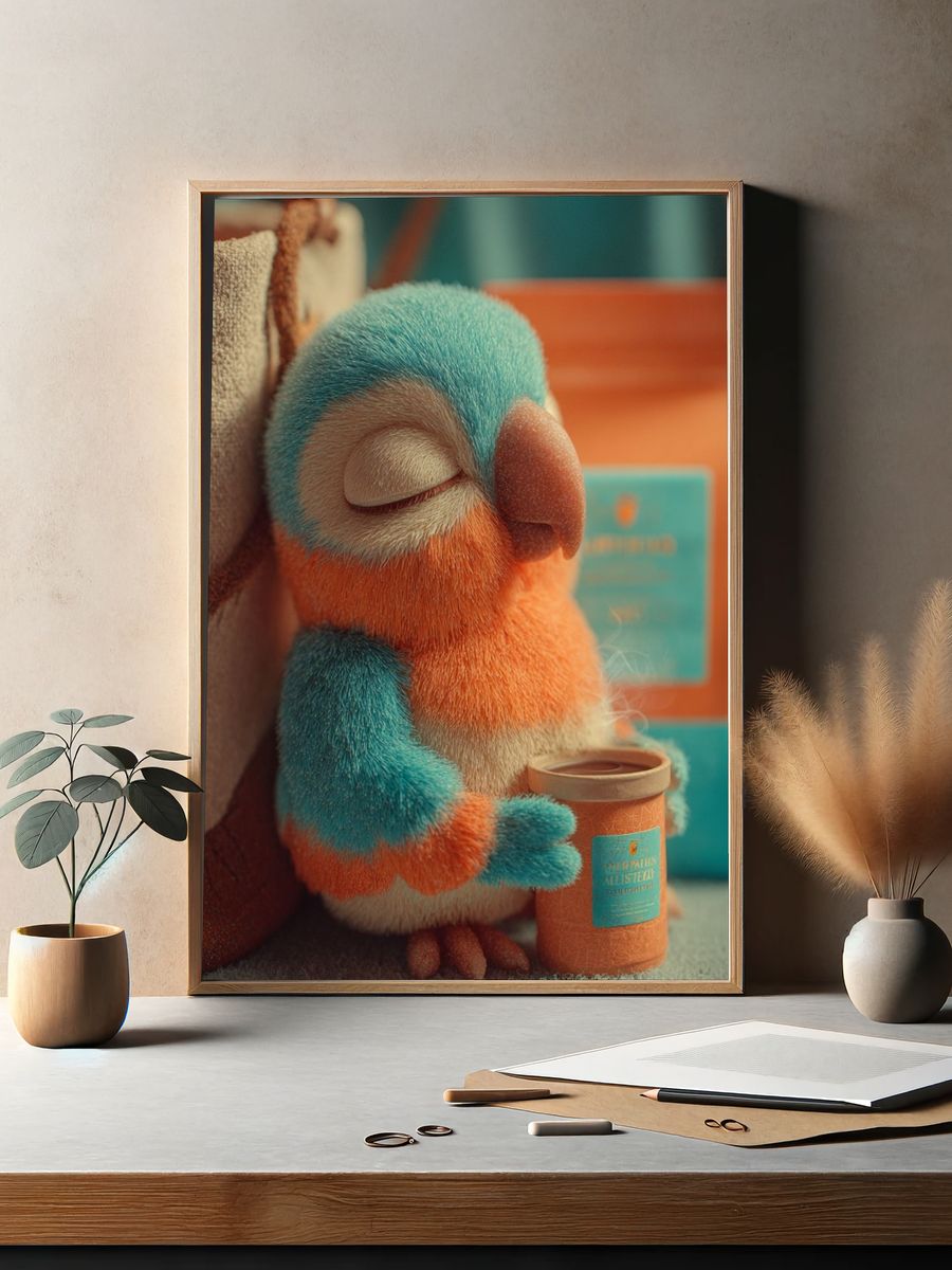 Sleeping Parrot Illustration Poster. — room view 2