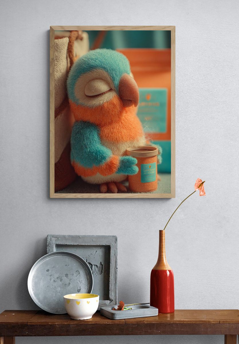 Sleeping Parrot Illustration Poster. — room view 3