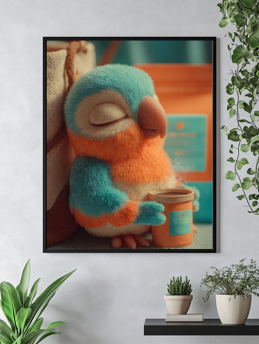 Sleeping Parrot Illustration Poster. — room view 4