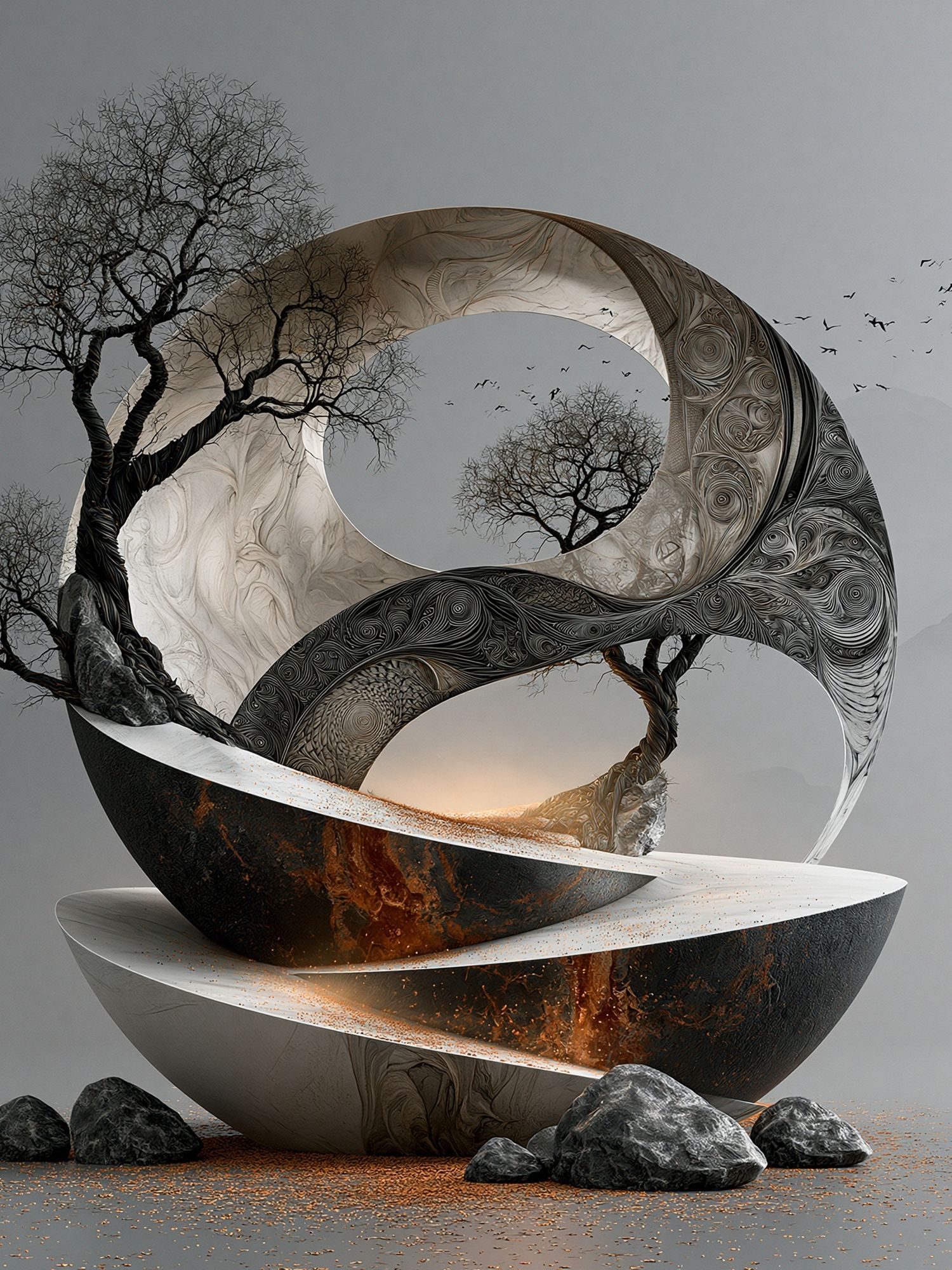 Surreal Tree Orbital Sculpture Print. poster — illustration art