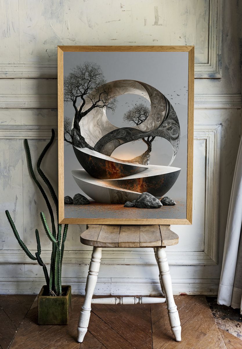 Surreal Tree Orbital Sculpture Print. room preview