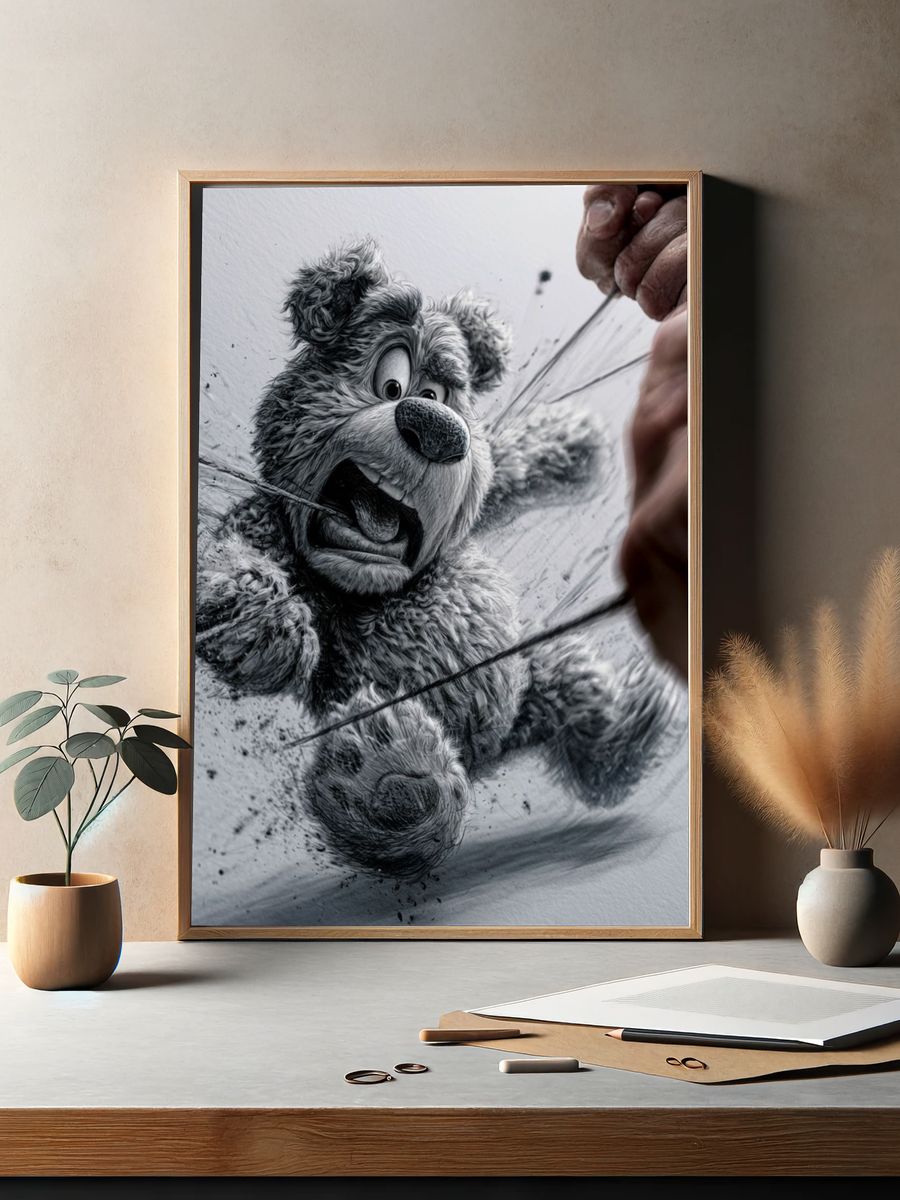 Bear Sketch Attack Poster. — room view 2
