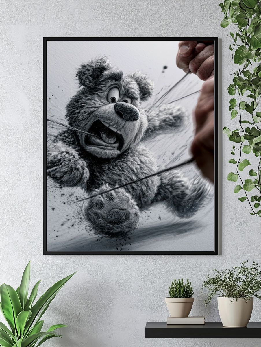 Bear Sketch Attack Poster. — room view 4