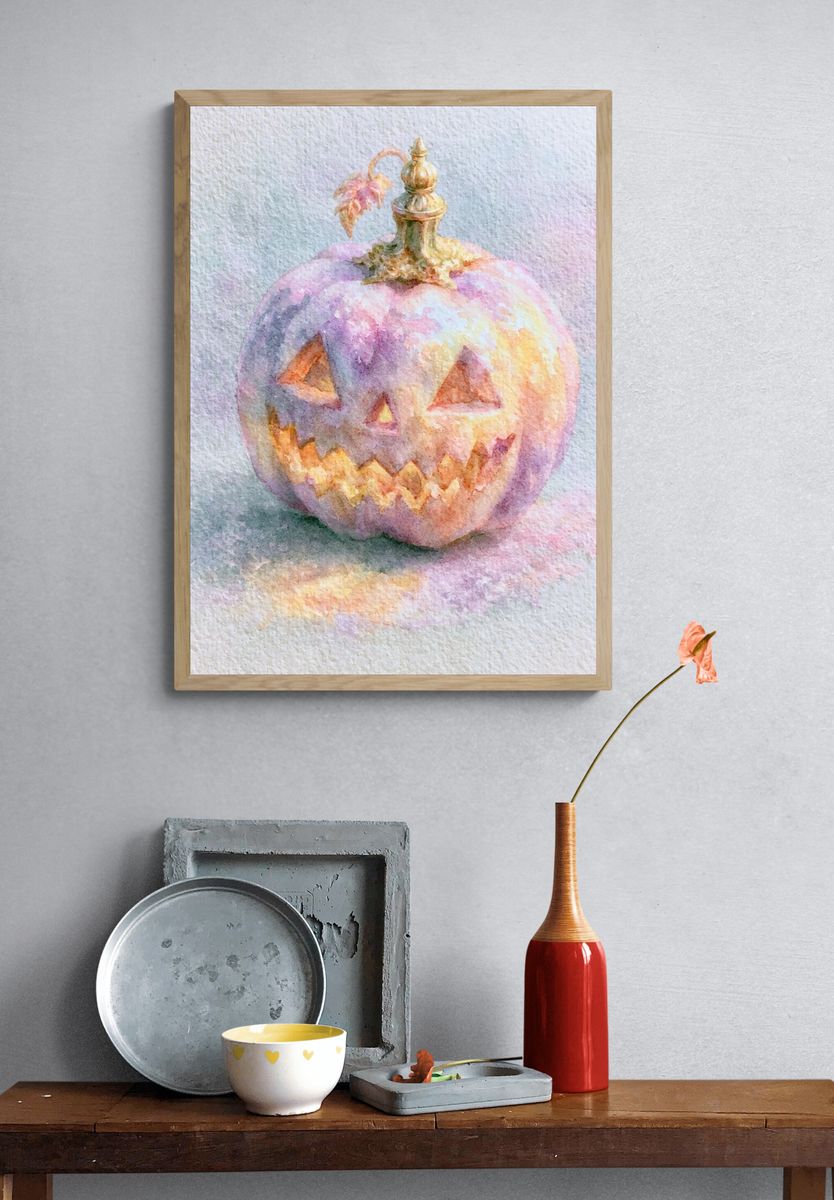 Pastel Jack-o'-Lantern Watercolor Poster. — room view 3