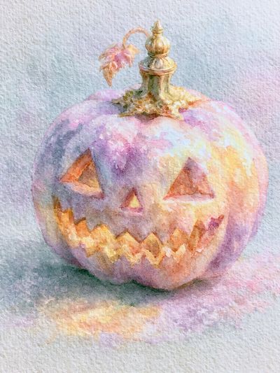 Pastel Jack-o'-Lantern Watercolor Poster.
